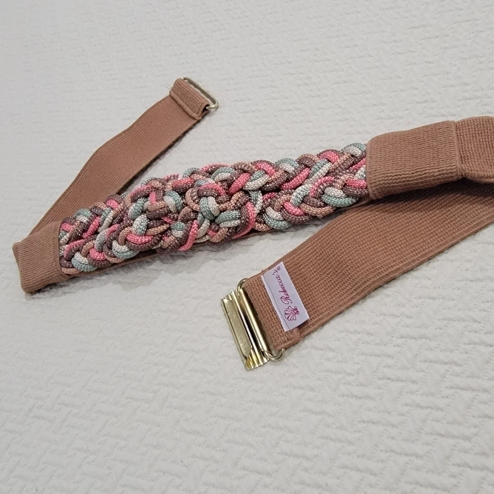 Vintage Rebecca's 80s 90s Pink Brown Braided Statement Belt Stretch